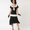 Unique Vintage 1920s Black & Cream Wilshire Flapper Day Dress