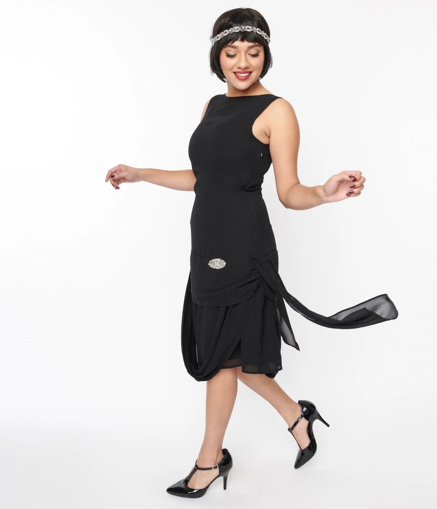 Unique Vintage 1920s Black Draped Flapper Dress 2 Unique Vintage 1920s Black Draped Flapper Dress - Image 2