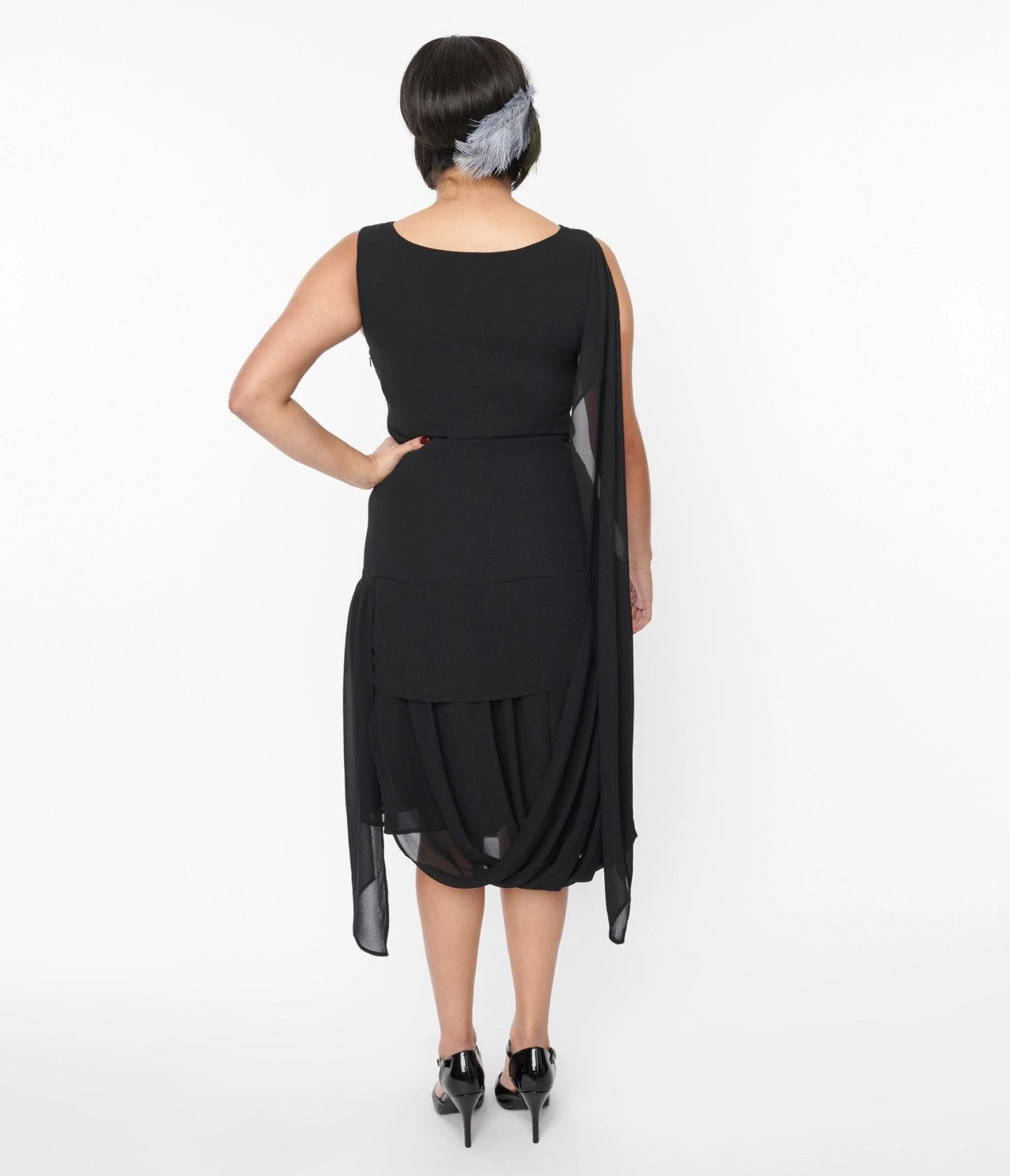 Unique Vintage 1920s Black Draped Flapper Dress 3 Unique Vintage 1920s Black Draped Flapper Dress - Image 3