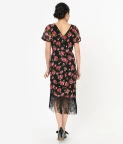 Unique Vintage 1920s Black & Pink Floral Joyeux Flapper Day Dress -New Dress Store unique vintage 1920s black pink floral joyeux flapper day dress 580229