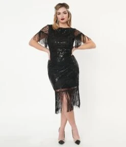 Unique Vintage 1920s Black Sequin Sleeved Laure Flapper Dress 9 Unique Vintage 1920s Black Sequin Sleeved Laure Flapper Dress -New Dress Store unique vintage 1920s black sequin sleeved laure flapper dress 395645