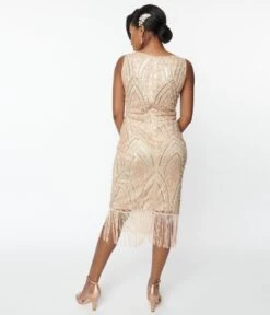 Unique Vintage 1920s Champagne Sequin & Pearl Sleeveless Flapper Dress -New Dress Store unique vintage 1920s champagne sequin pearl sleeveless flapper dress 958473