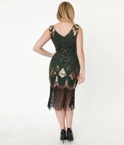 Unique Vintage 1920s Emerald & Gold Sequin Lina Flapper Dress -New Dress Store unique vintage 1920s emerald gold sequin lina flapper dress 789023