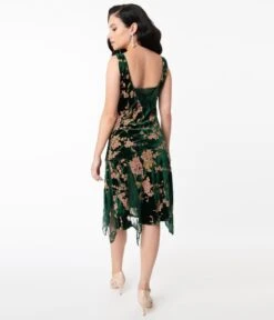 Unique Vintage 1920s Emerald Velvet Floral Burnout Hemingway Flapper Dress -New Dress Store unique vintage 1920s emerald velvet floral burnout hemingway flapper dress 973913