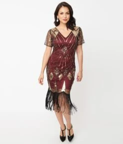 Unique Vintage 1920s Gold Sequin & Burgundy Katriane Flapper Dress -New Dress Store unique vintage 1920s gold sequin burgundy katriane flapper dress 158315