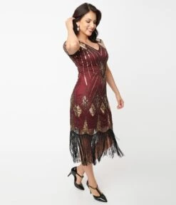 Unique Vintage 1920s Gold Sequin & Burgundy Katriane Flapper Dress -New Dress Store unique vintage 1920s gold sequin burgundy katriane flapper dress 540846
