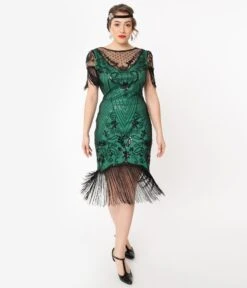 Unique Vintage 1920s Green & Black Beaded Nadine Flapper Dress 8 Unique Vintage 1920s Green & Black Beaded Nadine Flapper Dress -New Dress Store unique vintage 1920s green black beaded nadine flapper dress 183188