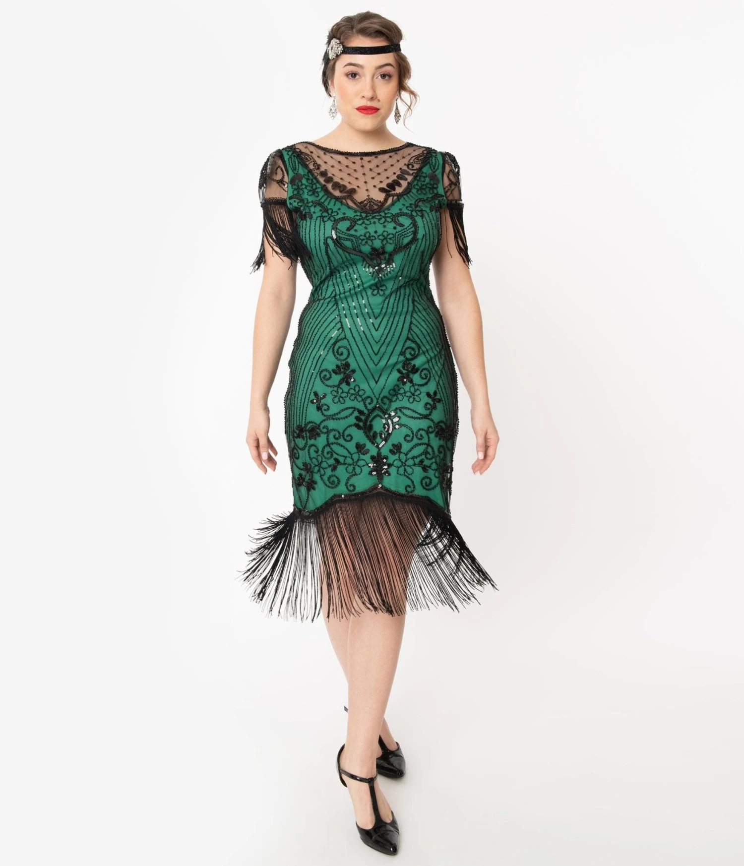 Unique Vintage 1920s Green & Black Beaded Nadine Flapper Dress 4 Unique Vintage 1920s Green & Black Beaded Nadine Flapper Dress - Image 4