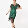Unique Vintage 1920s Green & Black Beaded Nadine Flapper Dress