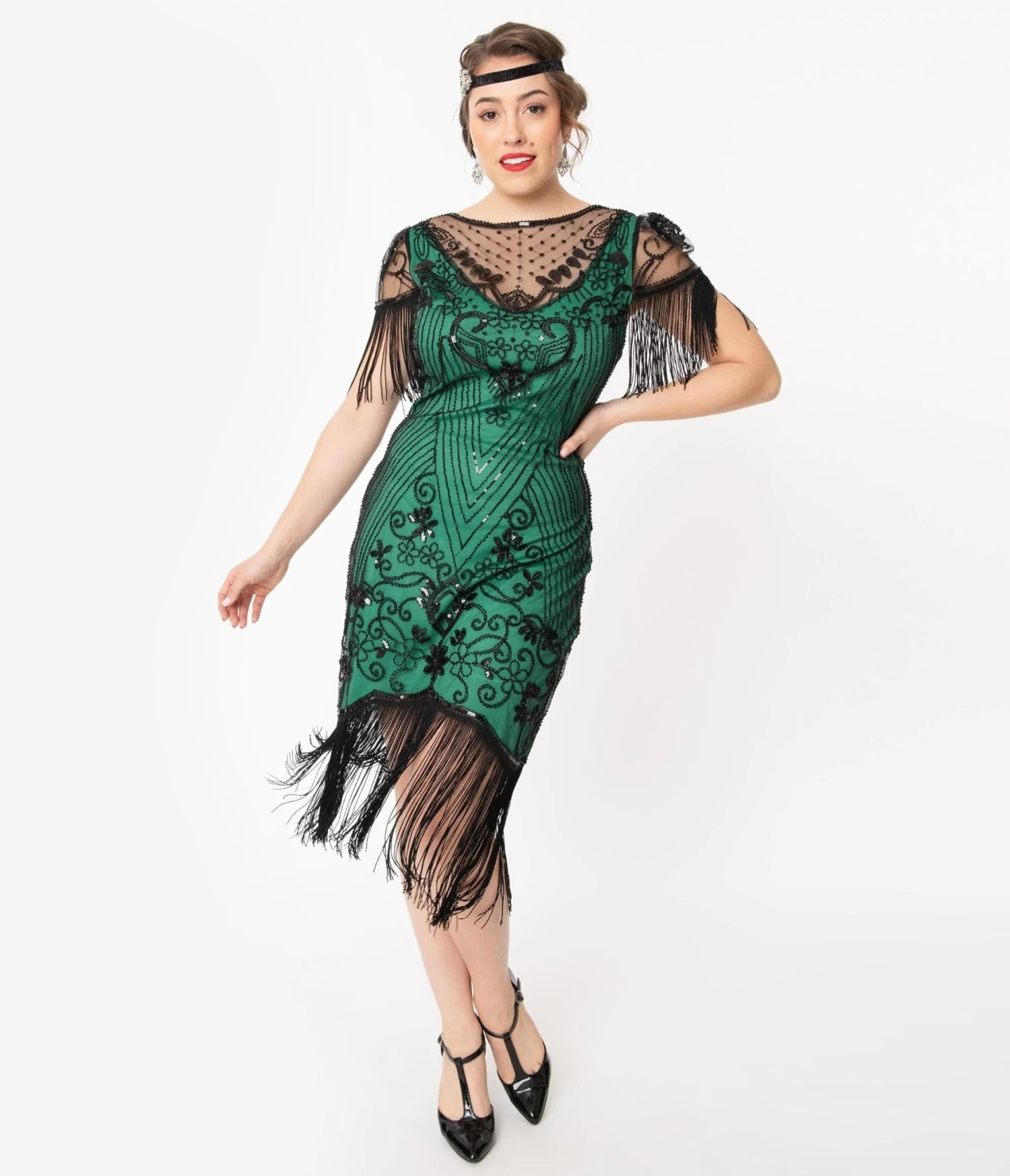 Unique Vintage 1920s Green & Black Beaded Nadine Flapper Dress 1 Unique Vintage 1920s Green & Black Beaded Nadine Flapper Dress