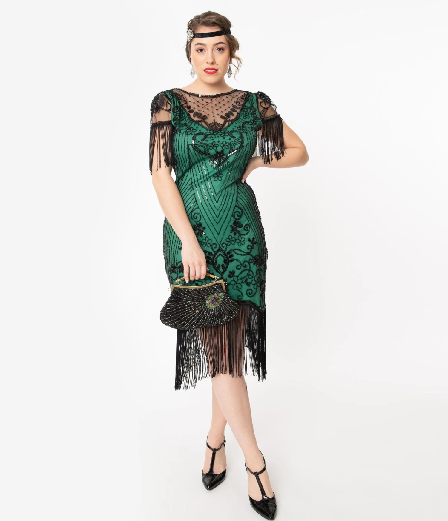 Unique Vintage 1920s Green & Black Beaded Nadine Flapper Dress 5 Unique Vintage 1920s Green & Black Beaded Nadine Flapper Dress - Image 5