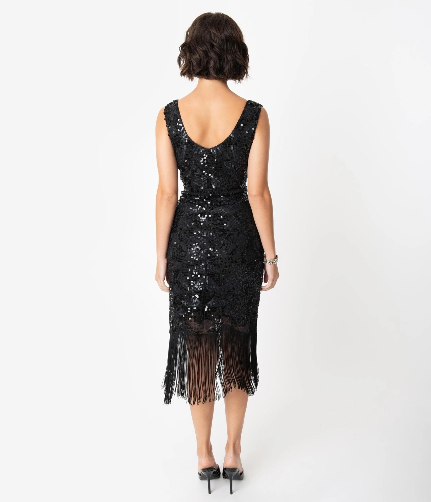 Unique Vintage 1920s Style Black Beaded & Sequin Adalene Cocktail Flapper Dress 2 Unique Vintage 1920s Style Black Beaded & Sequin Adalene Cocktail Flapper Dress - Image 2