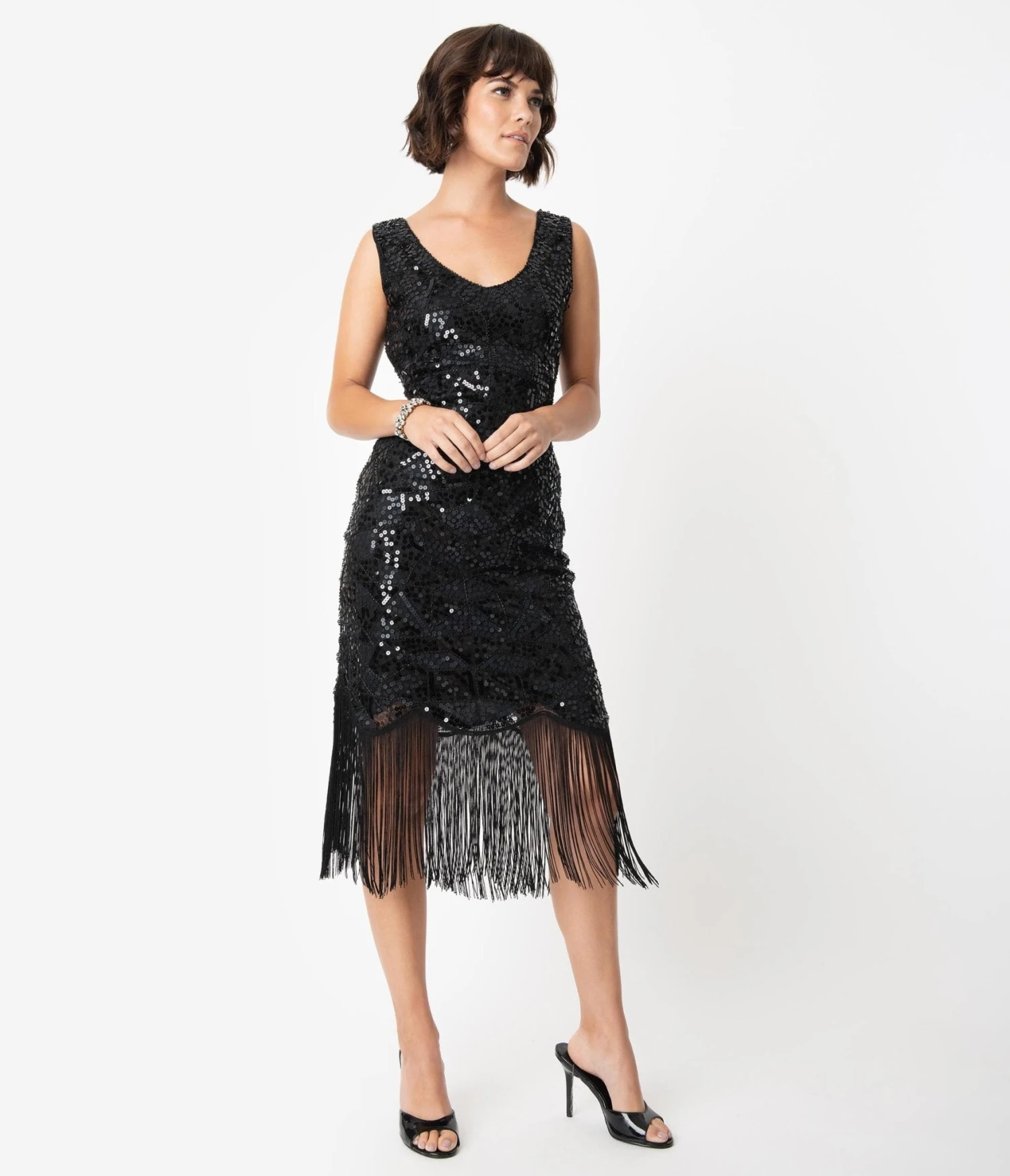Unique Vintage 1920s Style Black Beaded & Sequin Adalene Cocktail Flapper Dress 4 Unique Vintage 1920s Style Black Beaded & Sequin Adalene Cocktail Flapper Dress - Image 4