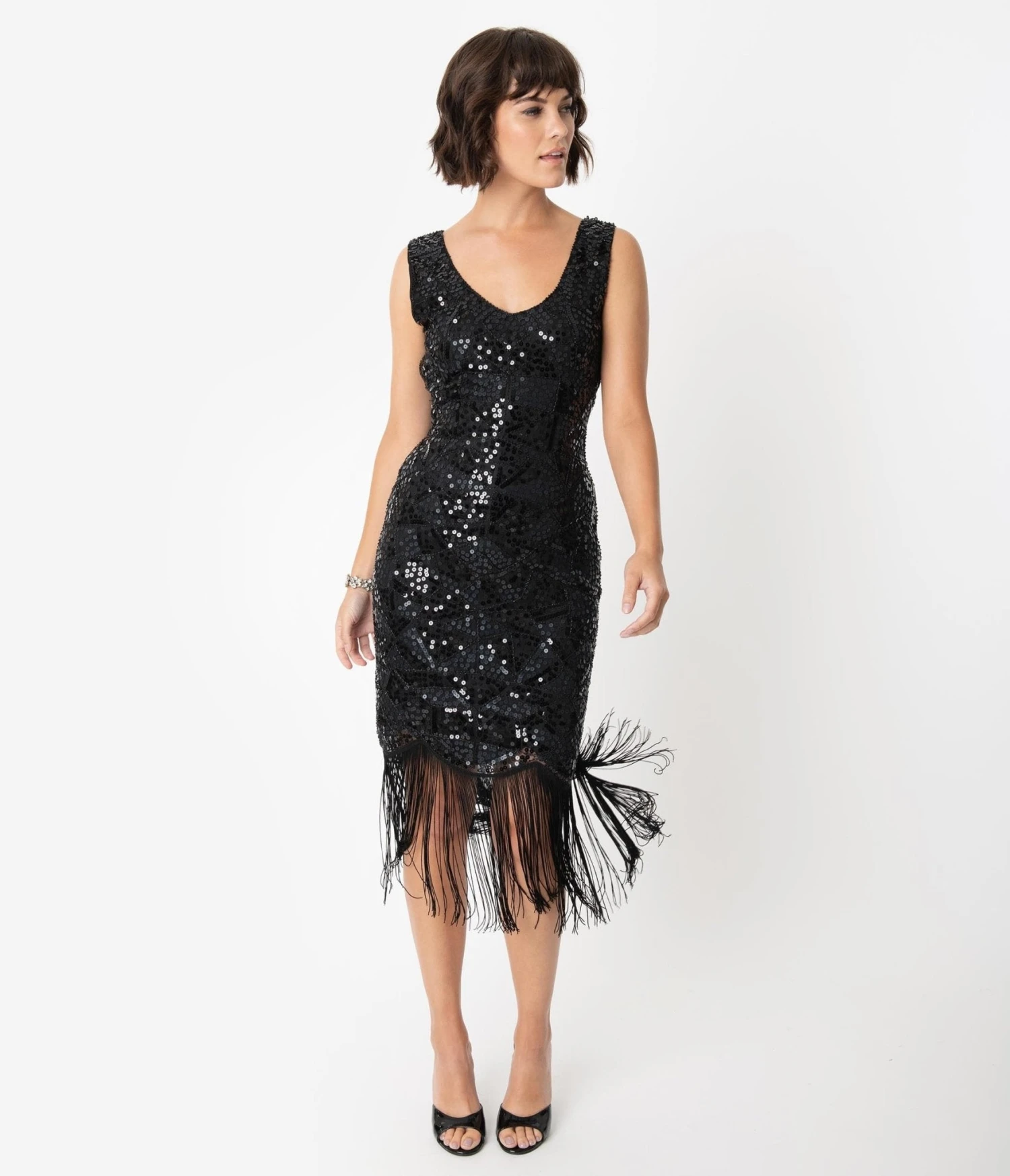 Unique Vintage 1920s Style Black Beaded & Sequin Adalene Cocktail Flapper Dress 1 Unique Vintage 1920s Style Black Beaded & Sequin Adalene Cocktail Flapper Dress