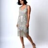 Unique Vintage 1920s Style Silver Beaded Fringe Bosley Flapper Dress
