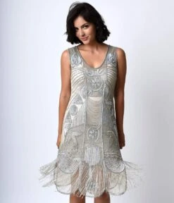 Unique Vintage 1920s Style Silver Beaded Fringe Bosley Flapper Dress -New Dress Store unique vintage 1920s style silver beaded fringe bosley flapper dress 425805