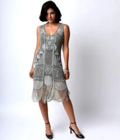 Unique Vintage 1920s Style Silver Beaded Fringe Bosley Flapper Dress -New Dress Store unique vintage 1920s style silver beaded fringe bosley flapper dress 821944