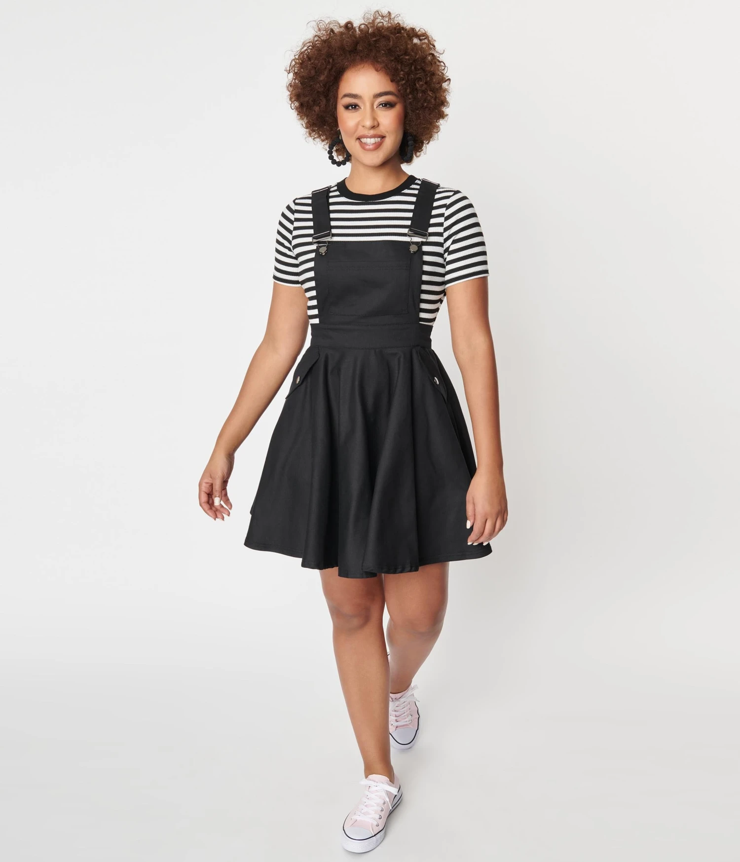 Unique Vintage 1950s Black Denim Brionne Pinafore Skirt 1 Unique Vintage 1950s Black Denim Brionne Pinafore Skirt