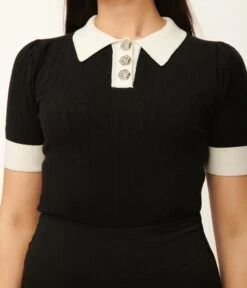 Unique Vintage 1950s Black & White Collar Prim & Pretty Sweater -New Dress Store unique vintage 1950s black white collar prim pretty sweater 832116