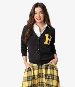 Unique Vintage 1950s Black & Yellow Hannah Letterman Cardigan 9 Unique Vintage 1950s Black & Yellow Hannah Letterman Cardigan -New Dress Store unique vintage 1950s black yellow hannah letterman cardigan 240566