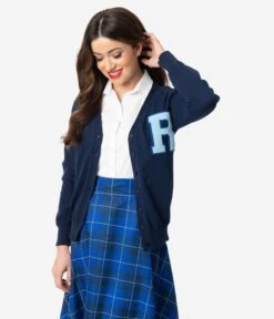 Unique Vintage 1950s Navy & Light Blue Myrtle Letterman Cardigan 9 Unique Vintage 1950s Navy & Light Blue Myrtle Letterman Cardigan -New Dress Store unique vintage 1950s navy light blue myrtle letterman cardigan 622359