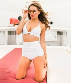 Unique Vintage 1950s Solid White Monroe Halter Swim Top -New Dress Store unique vintage 1950s solid white monroe halter swim top 699377