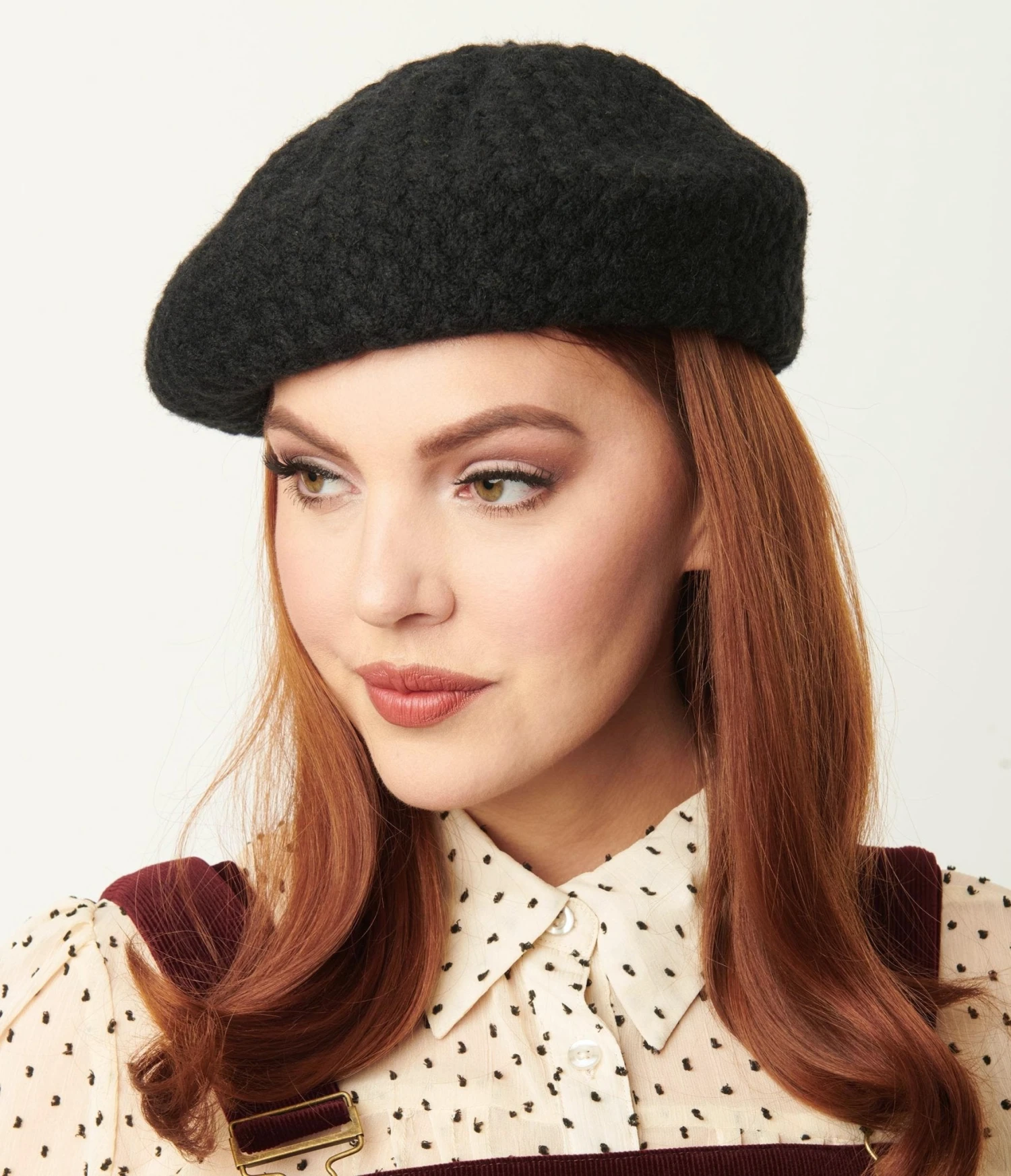 Unique Vintage Black Basketweave Adieu Beret 1 Unique Vintage Black Basketweave Adieu Beret