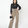 Unique Vintage Black & Beige Plaid Thelma Suspender Pants
