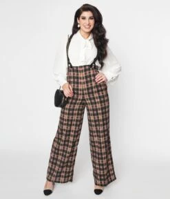 Unique Vintage Black & Burgundy Plaid High Waist Suspender Pants 6 Unique Vintage Black & Burgundy Plaid High Waist Suspender Pants -New Dress Store unique vintage black burgundy plaid high waist suspender pants 121023
