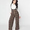 Unique Vintage Black & Burgundy Plaid High Waist Suspender Pants