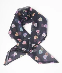 Unique Vintage Black Candy Heart Print Hair Scarf