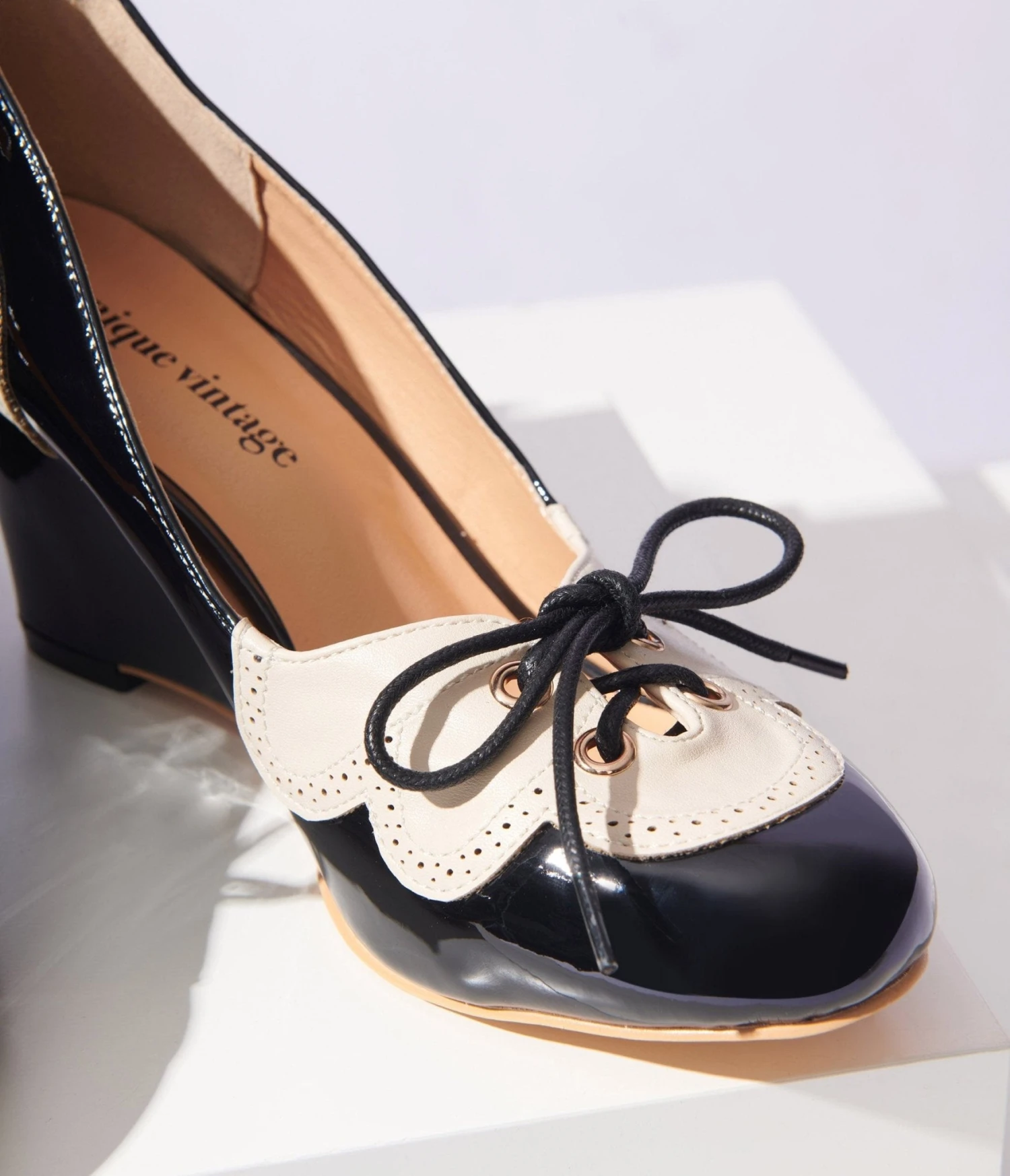 Unique Vintage Black & Cream Oxford Wedges 3 Unique Vintage Black & Cream Oxford Wedges - Image 3