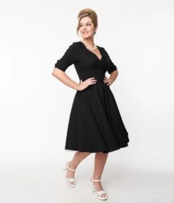 Unique Vintage Black Delores Swing Dress With Sleeves -New Dress Store unique vintage black delores swing dress with sleeves 280208