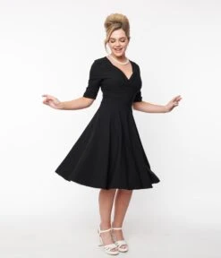 Unique Vintage Black Delores Swing Dress With Sleeves -New Dress Store unique vintage black delores swing dress with sleeves 325822