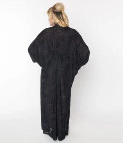 Unique Vintage Black Flocked Spiderweb Keyhole Caftan -New Dress Store unique vintage black flocked spiderweb keyhole caftan 258231