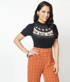 Unique Vintage Black Halloween Fair Isle Paige Sweater -New Dress Store unique vintage black halloween fair isle paige sweater 154655