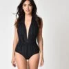 Unique Vintage Black Halter Shirred Derek One Piece Swimsuit