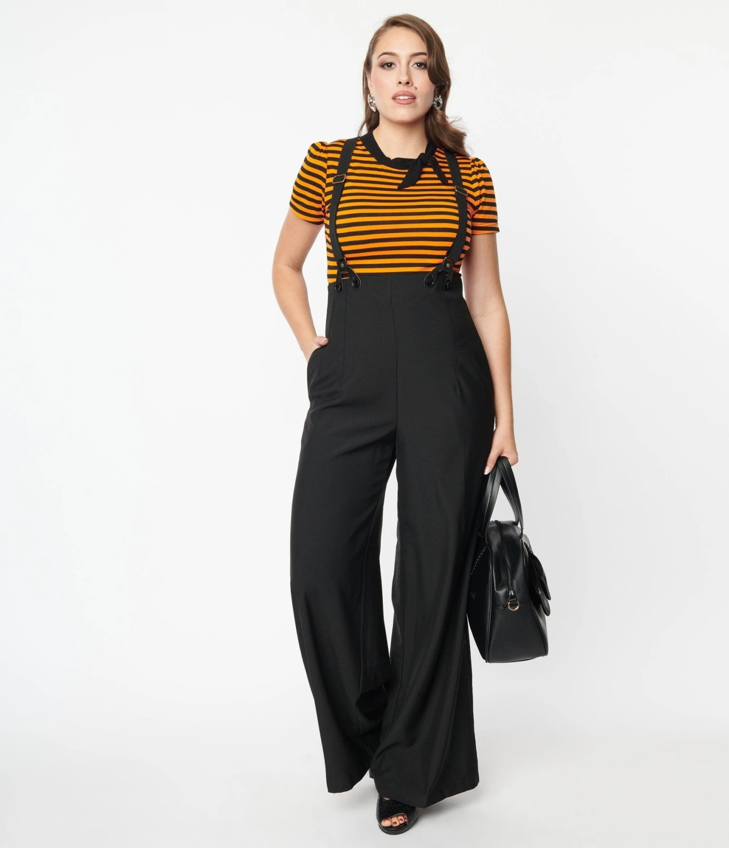 Unique Vintage Black High Waist Suspender Pants 1 Unique Vintage Black High Waist Suspender Pants