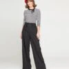 Unique Vintage Black High Waist Wide Leg Tab Pants
