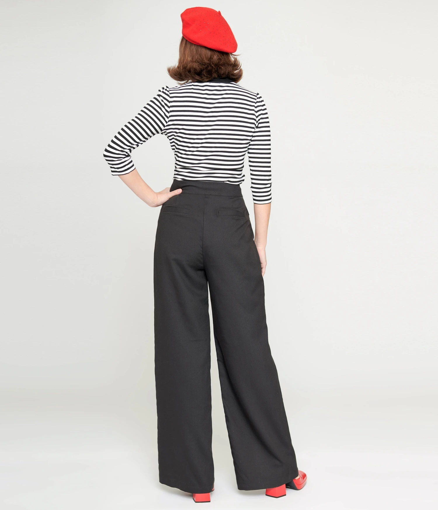 Unique Vintage Black High Waist Wide Leg Tab Pants 3 Unique Vintage Black High Waist Wide Leg Tab Pants - Image 3