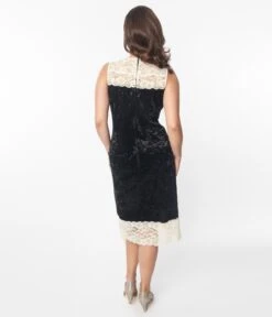 Unique Vintage Black & Ivory Velvet Lace Flapper Dress -New Dress Store unique vintage black ivory velvet lace flapper dress 511965