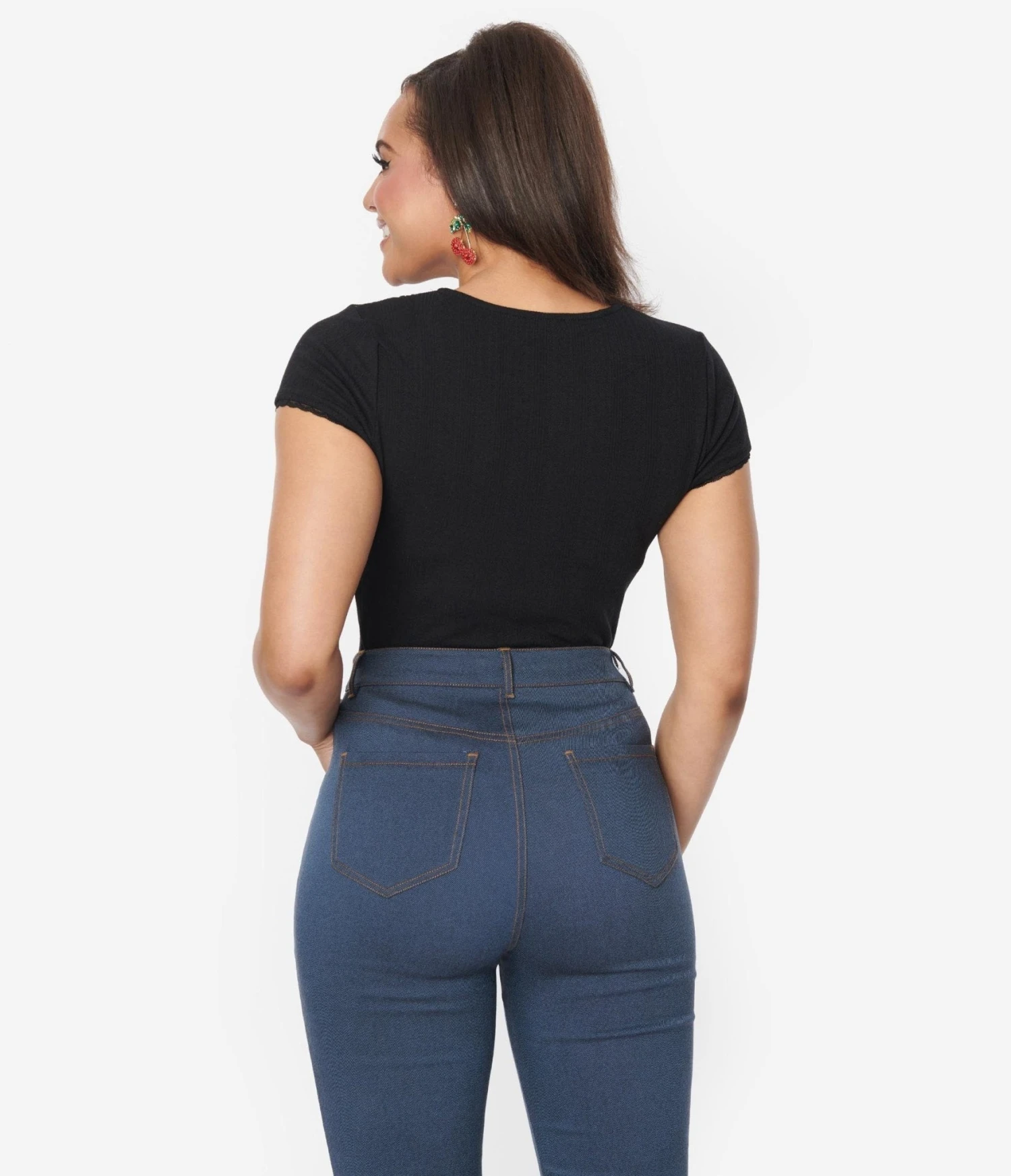 Unique Vintage Black Keyhole Pointelle Knit Top 2 Unique Vintage Black Keyhole Pointelle Knit Top - Image 2