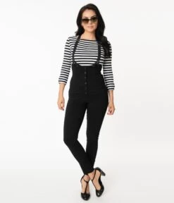 Unique Vintage Black Moorehead Skinny Suspender Pants -New Dress Store unique vintage black moorehead skinny suspender pants 393102