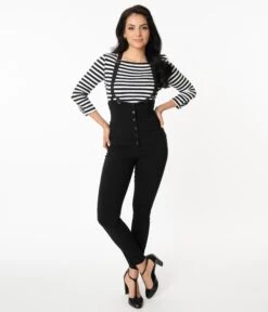 Unique Vintage Black Moorehead Skinny Suspender Pants -New Dress Store unique vintage black moorehead skinny suspender pants 553117