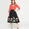 Unique Vintage Black & Mushroom Soda Shop Swing Skirt