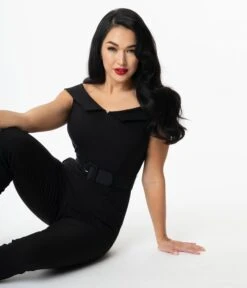 Unique Vintage Black Off Shoulder Gillian Jumpsuit -New Dress Store unique vintage black off shoulder gillian jumpsuit 288612