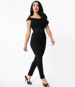 Unique Vintage Black Off Shoulder Gillian Jumpsuit -New Dress Store unique vintage black off shoulder gillian jumpsuit 988032