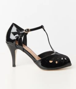 Unique Vintage Black Patent Leatherette Peep Toe T-Strap Everly Pumps 7 Unique Vintage Black Patent Leatherette Peep Toe T-Strap Everly Pumps -New Dress Store unique vintage black patent leatherette peep toe t strap everly pumps 879321