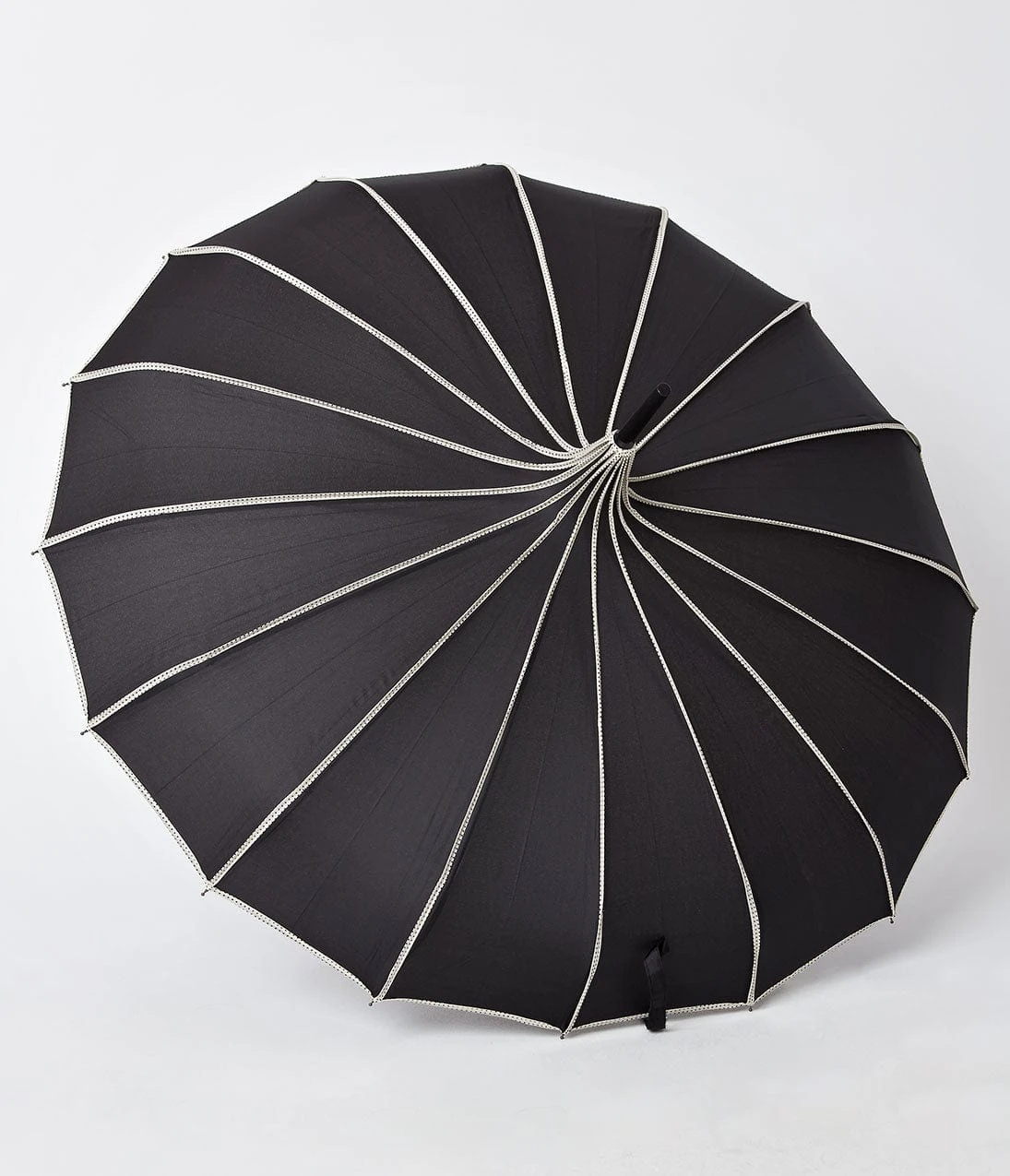 Unique Vintage Black & Polka Dot Tan Princess Pagoda Umbrella 3 Unique Vintage Black & Polka Dot Tan Princess Pagoda Umbrella - Image 3