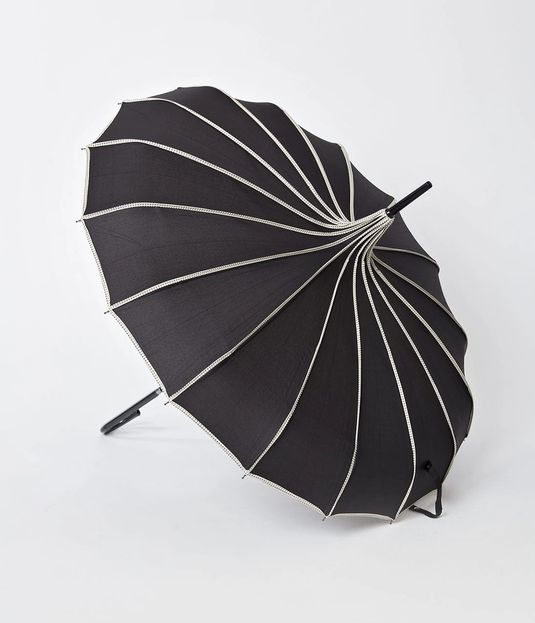 Unique Vintage Black & Polka Dot Tan Princess Pagoda Umbrella 1 Unique Vintage Black & Polka Dot Tan Princess Pagoda Umbrella